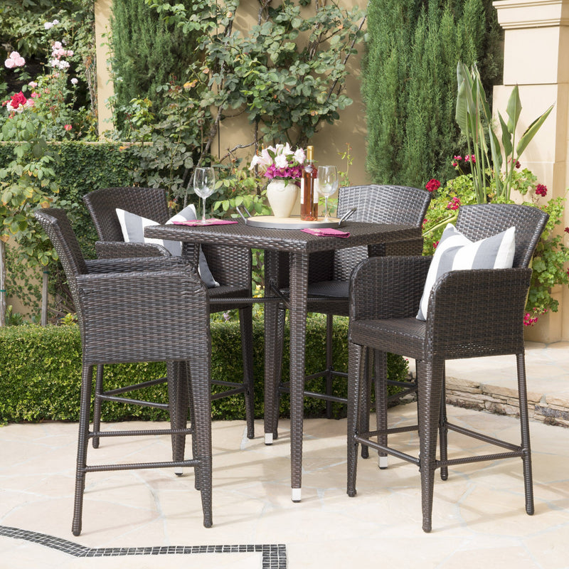 Outdoor 5 Piece Multi-brown Wicker Square Bar Table Set - NH113203