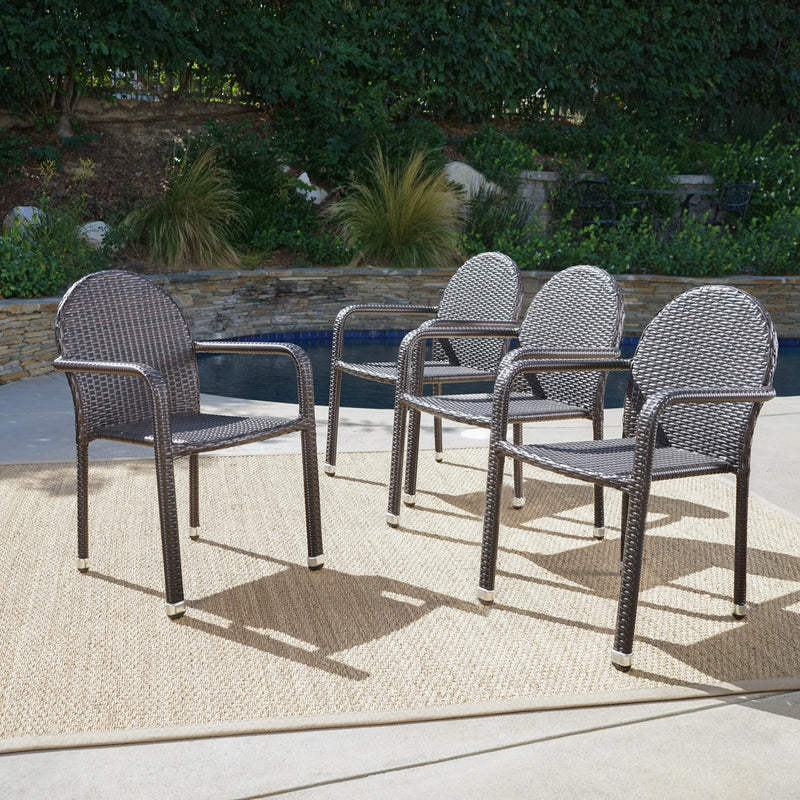 Outdoor Wicker Armed Stack Chairs With Aluminum Frame (Set of 4) - NH542103