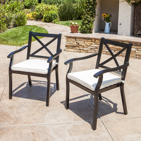 Outdoor Cast Aluminum Dining Chairs w/ Water Resistant Cushions (Set of 2) - NH170103