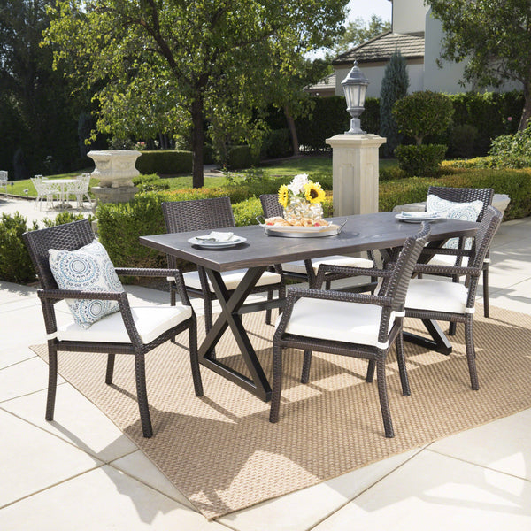 Outdoor 7 Piece Aluminum Dining Set with Wicker Dining Chairs - NH705203