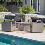 Outdoor 5 Piece Chat Set with Mixed Black Wicker Chairs and Fire Pit - NH452203