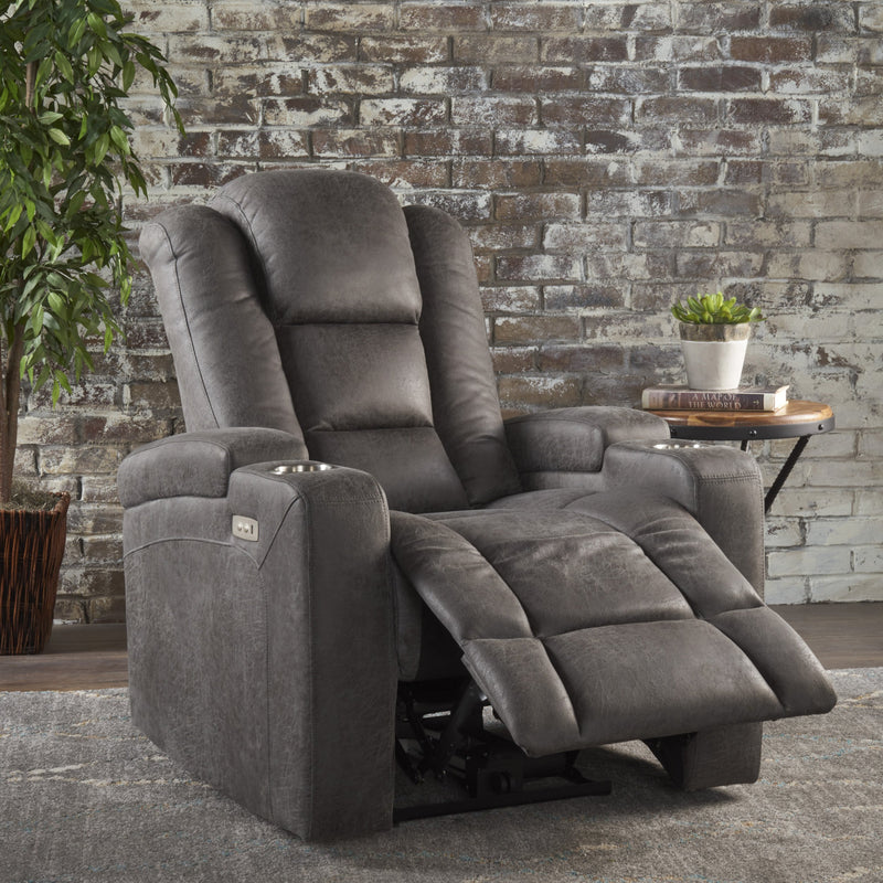 Microfiber Power Recliner With Storage, USB Charger, and Cup Holder - NH540203