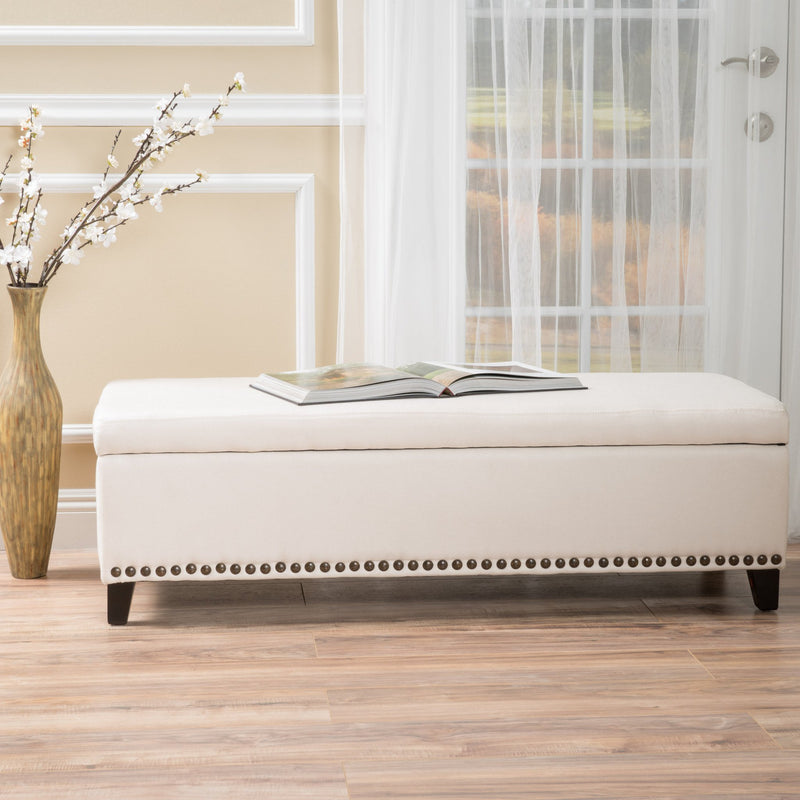 Fabric Upholstered Storage Ottoman with Nailhead Trim - NH778892