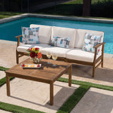 Outdoor 3 Seat Teak Finished Acacia Wood Sofa and Table Set - NH717303