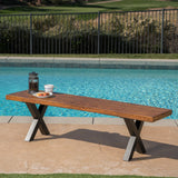 Outdoor Brown Walnut Finish Lightweight Concrete Dining Bench - NH977303