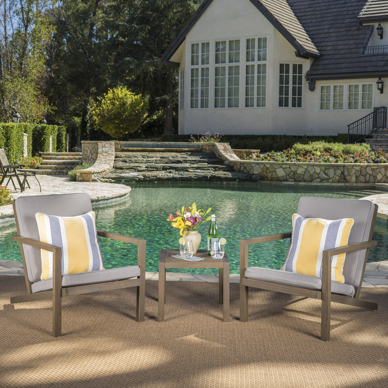 Outdoor 3 Piece Acacia Wood Chat Set with Water Resistant Cushions - NH021603