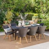 Outdoor 9 Piece Multi-brown Wicker Dining Set with Wood Finished Metal Leg - NH635103
