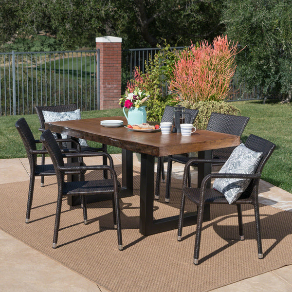 Outdoor 7 Piece Wicker Dining Set with Light Weight Concrete Table - NH708303