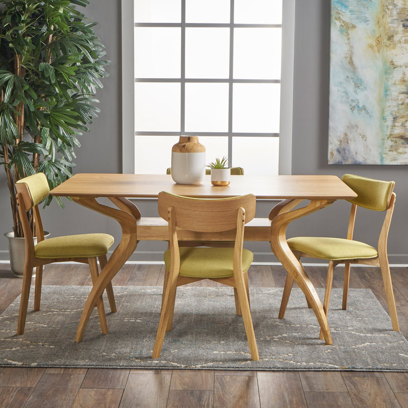 Mid Century Finished 5 Piece Wood Dining Set with Fabric Chairs - NH723103