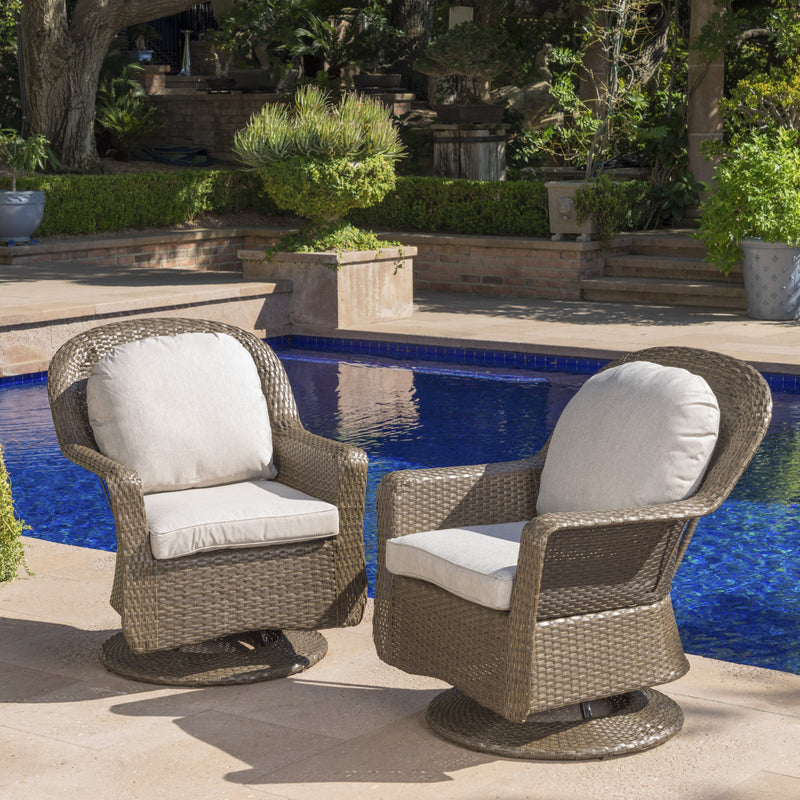 Outdoor Wicker Swivel Club Chairs with Water Resistant Cushions - NH961203