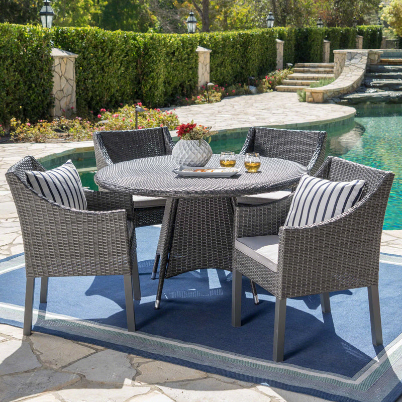 Outdoor 5 Piece Wicker Dining Set with Water Resistant Cushions - NH713203