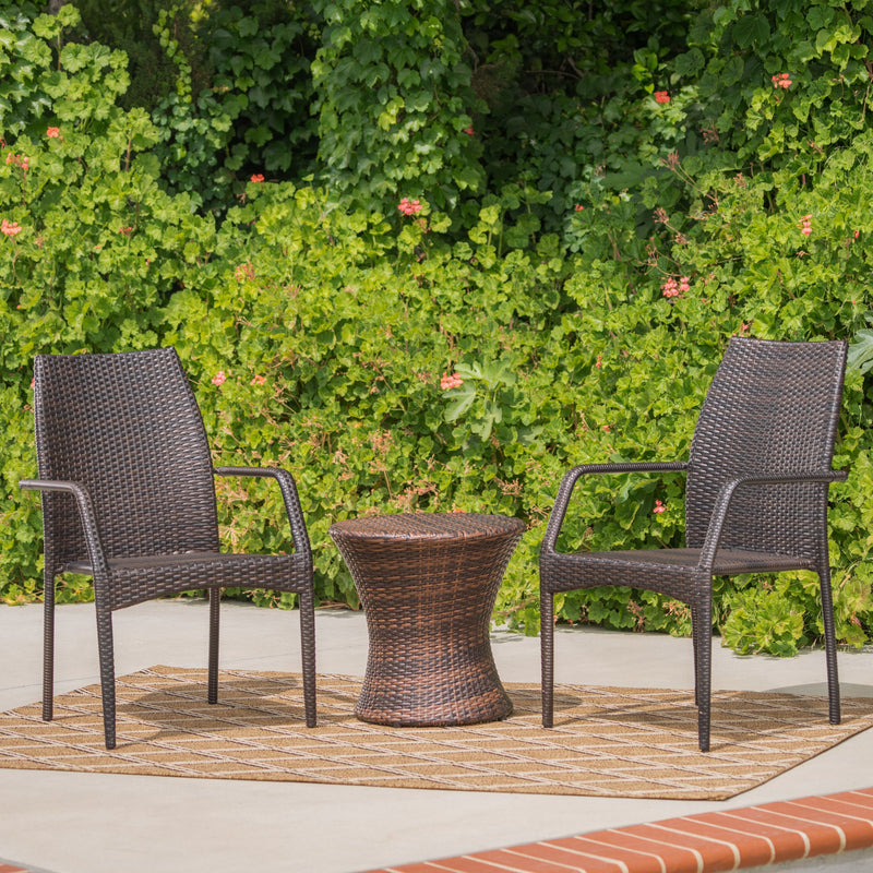 Outdoor 3 Piece Multi-brown Wicker Stacking Chair Chat Set - NH659003