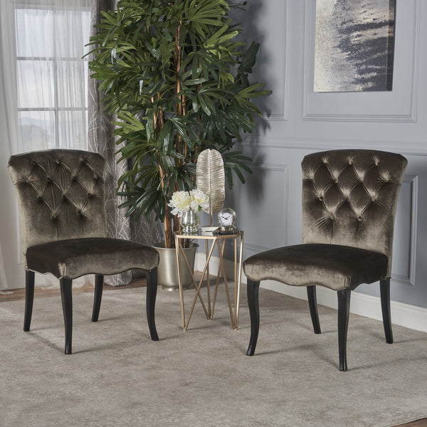 Traditional Tufted Gray New Velvet Armless Dining Chairs (Set of 2) - NH520203