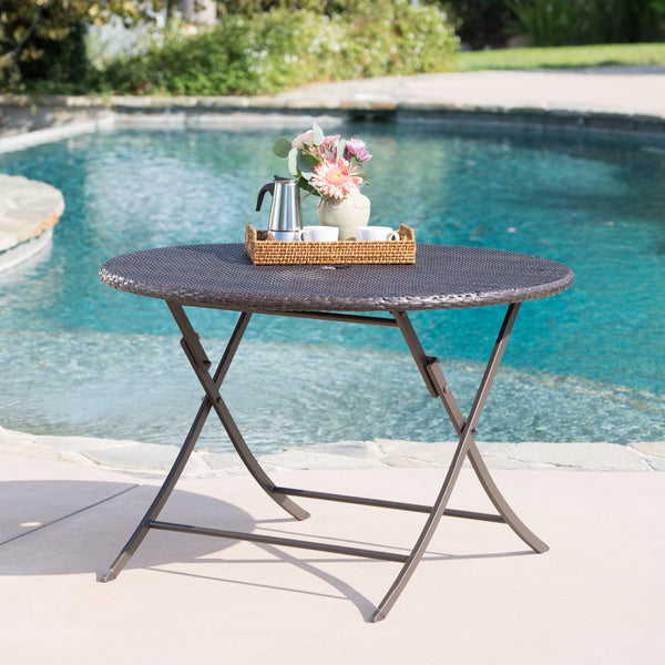 Outdoor Multi-brown Wicker Circular Foldable Dining Table - NH000203