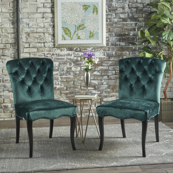 Traditional Teal New Velvet Armless Dining Chairs (Set of 2) - NH694103