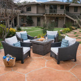 Outdoor 5 Piece Black Wicker Club Chairs Fire Pit Chat Set - NH446303