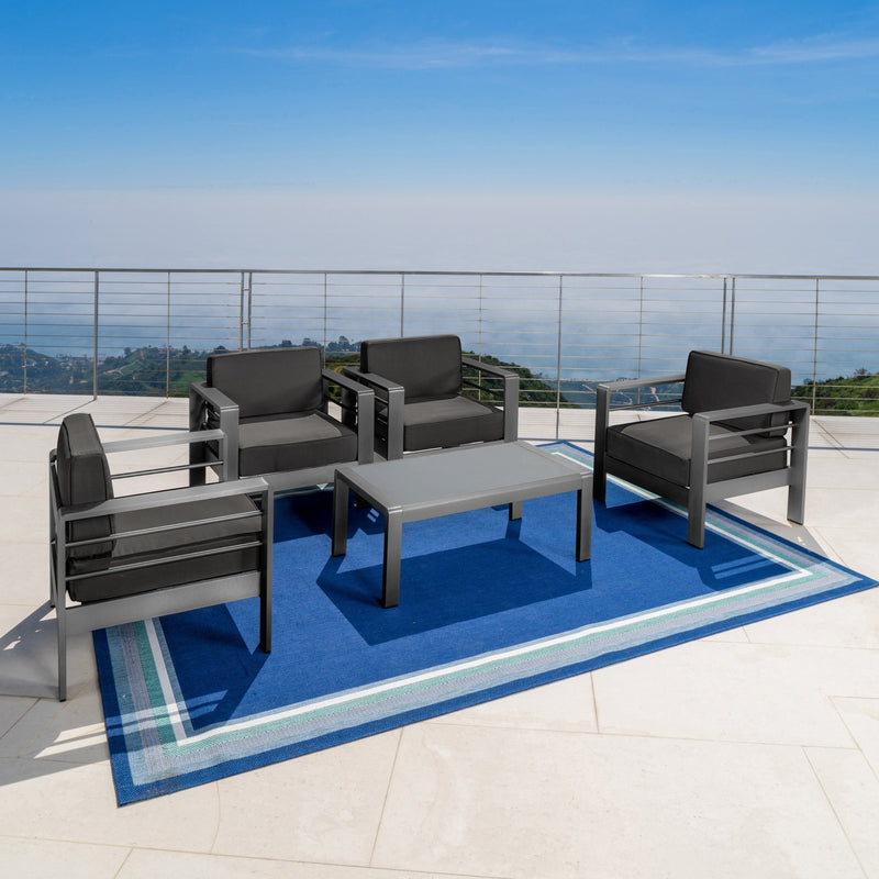 Outdoor Gray Aluminum 5 Piece Club Chair Chat Set - NH797103