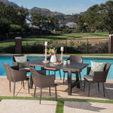 Outdoor 7 Piece Wicker Dining Set with Light Weight Concrete Dining Table - NH929303
