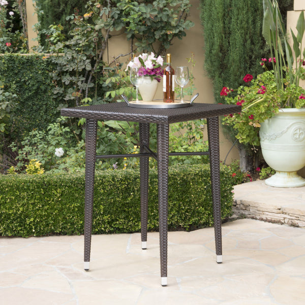 Outdoor 32.5 Inch Square Multi-brown Wicker Bar Table - NH903203