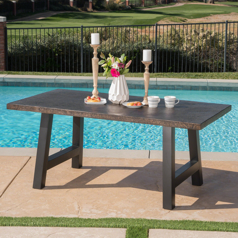 Outdoor Brown Stone Finish Light Weight Concrete Dining Table - NH729303
