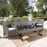 Outdoor 6 Piece Wicker Dining Set with Aluminum Dining Table - NH143203