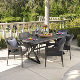 Outdoor 7 Piece Wicker Dining Set with Rectangular Aluminum Table - NH405203