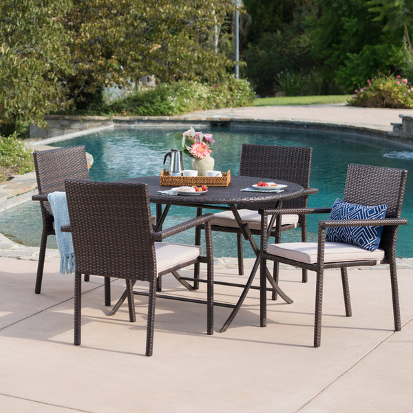 Outdoor 5 Piece Multi-brown Wicker Dining Set with Foldable Table - NH900203