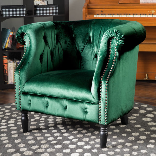 Button-Tufted Velvet Rolled Back Tub Design Club Chair - NH588003