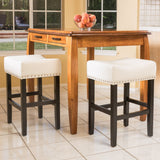 Off-White Leather Backless 26-Inch Counter Stool (Set of 2) - NH799592