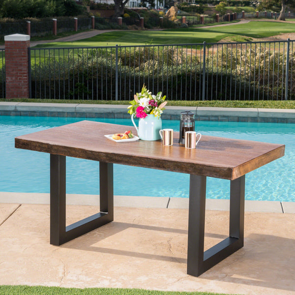 Outdoor Faux Live Edge Teak Finish Lightweight Concrete Dining Table - NH208303