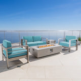 Outdoor 5 Piece Aluminum Chat Set with Sunbrella Cushions and Fire Pit - NH693303