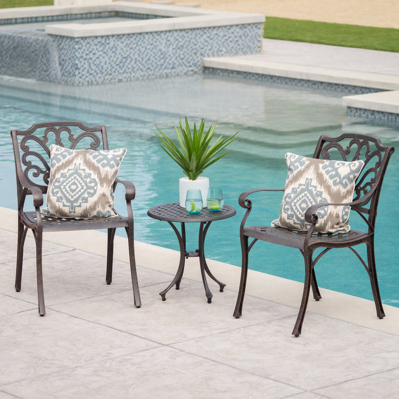 Outdoor 3 Piece Bronze Finished Cast Aluminum Chat Set - NH357103