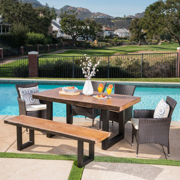 Outdoor 6 Piece Multibrown Wicker and Concrete Dining Set - NH018303