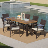 Outdoor 7 Piece Dining Set with Teak Finished Wood Table and Brown Chairs - NH742203