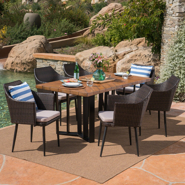 Outdoor 7 Piece Wicker Dining Set with Concrete Dining Table - NH111403