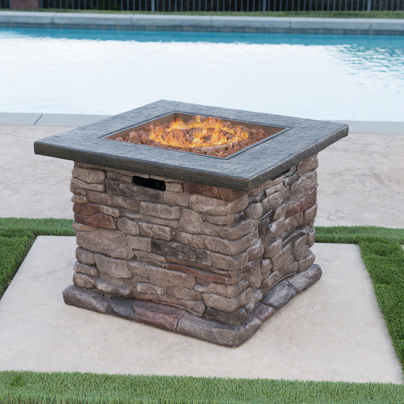 Outdoor Natural Stone Finished Propane Fire Pit -- 40,000 BTU - NH936303