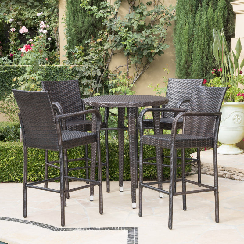 Outdoor 5 Piece Multi-brown Wicker Round Bar Table Set - NH703203