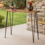 Outdoor Rustic Industrial Acacia Wood Bar Table with Metal Hairpin Legs, Teak - NH626303