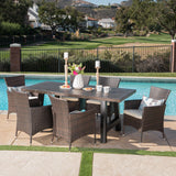 Outdoor 7 Piece Wicker Dining Set with Light Weight Concrete Dining Table - NH829303
