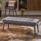 Mid-Century Button Tufted Fabric Ottoman Bench with Tapered Legs - NH598303