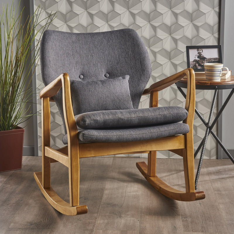 Mid Century Modern Dark Slate Fabric Rocking Chair - NH632203