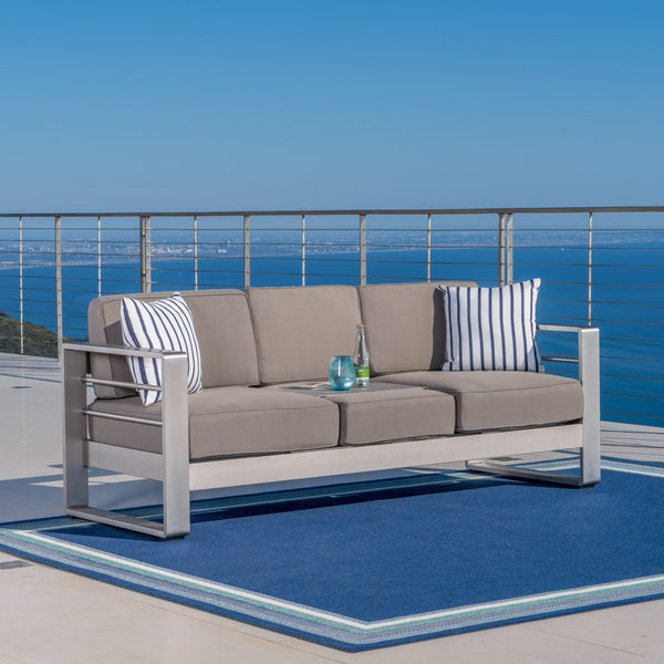 Outdoor Modern Convertible Aluminum Khaki Sofa with Tray Insert - NH134992