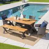 Outdoor 6 Piece Acacia Wood Dining Set with Wicker Dining Chairs - NH397203