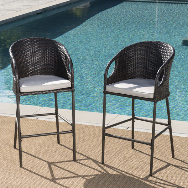 31-Inch Outdoor Wicker Barstools with Water Resistant Cushions - NH118203