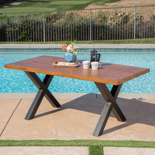 Outdoor Brown Walnut Finish Lightweight Concrete Dining Table - NH967303