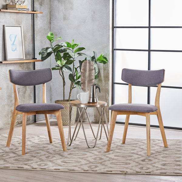 Mid Century Fabric Dining Chairs with Natural Oak Finish(Set of 2) - NH403103