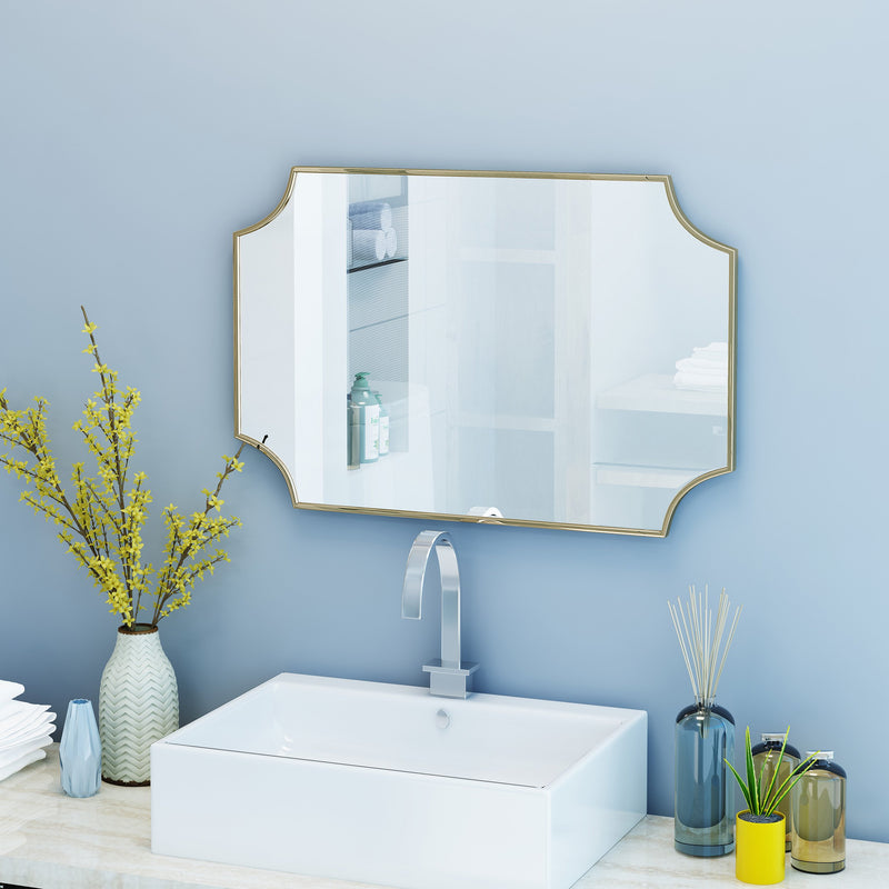 Glam Wall Mirror with Gold Finished Stainless Steel Frame - NH657303