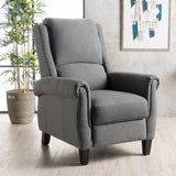 Charcoal Fabric Upholstered Push-Back Recliner with Scrolled Arms - NH266003