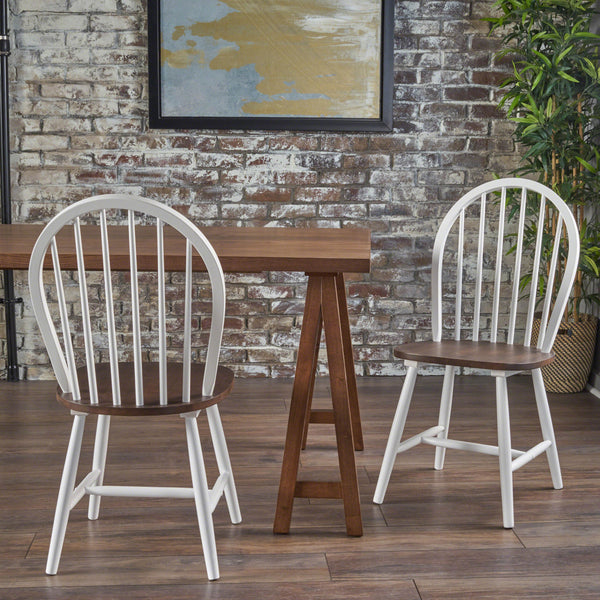 Farmhouse Cottage High Back Spindled Rubberwood Dining Chairs (Set of 2) - NH042203