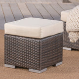 Outdoor 16 Inch Wicker Ottoman Seat with Water Resistant Cushion - NH124303